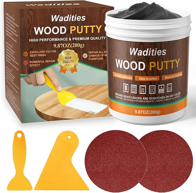 Black Wood Filler, Paintable Stainable Wood Repair Putty, 9.87 Ounce Wood by Wadities