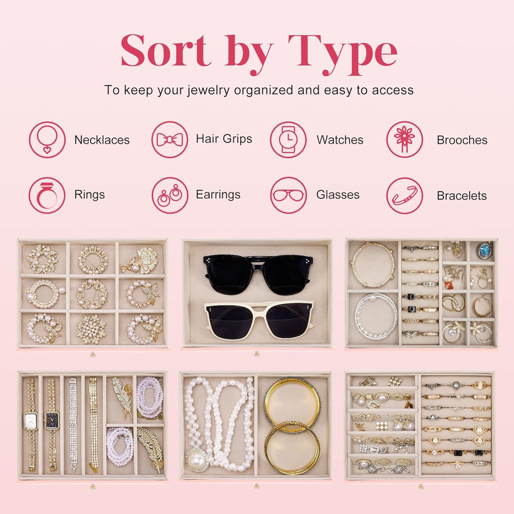 Dajasan Large Jewelry Organizer Box, 6-Tier Jewelry Storage Case with 5 Drawe...