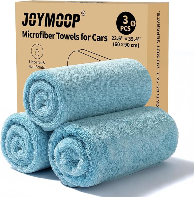 JOYMOOP Microfiber Towels for Cars, 3 Pack 35.4" x 23.6" Car Drying Towel by JOYMOOP