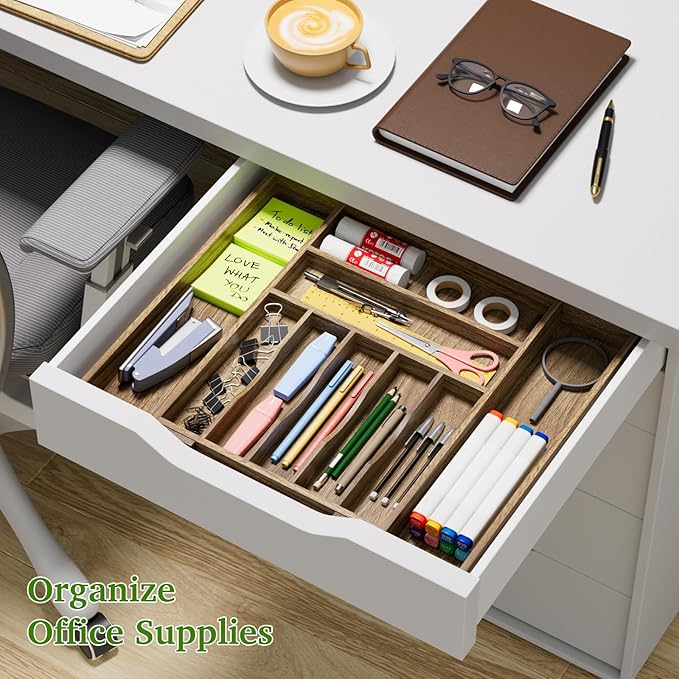 Acacia Wood Kitchen Silverware Drawer Organizer, Expandable Utensil Cutlery - Image 4
