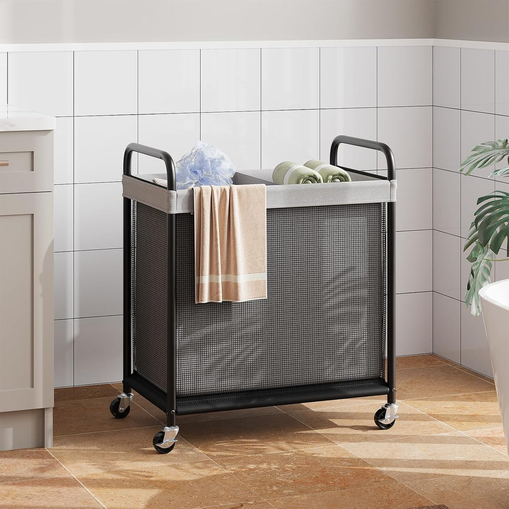 ELYKEN Laundry Hamper 2 Section, 100L Rolling Laundry Sorter with Wheels