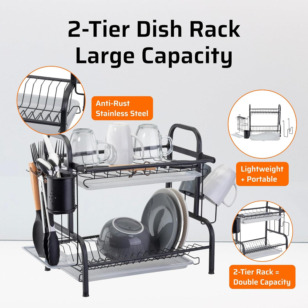Farenheit Stainless Steel 2-Tier Side Sink Dish Drying Rack for Kitchen Count...