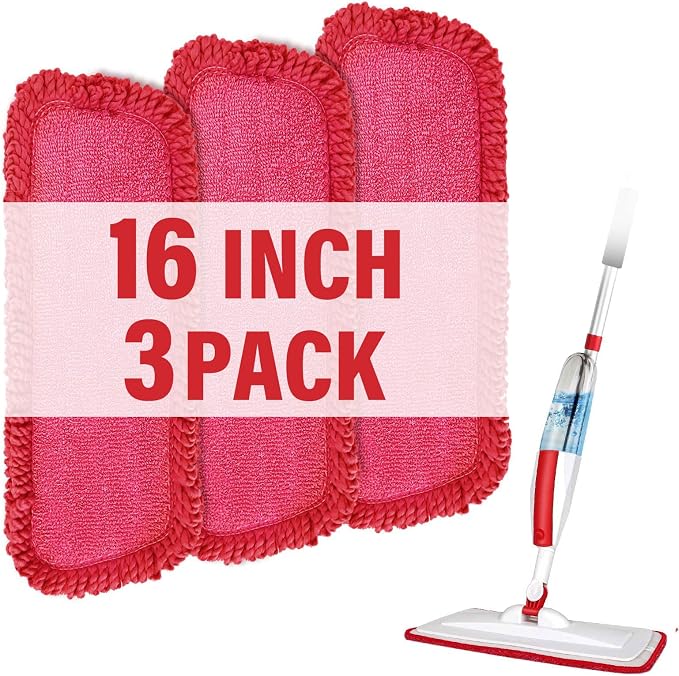 16.5 inch Mop Refills, 3 Pack Microfiber Reusable Replacement Mop Pads Flat by PANDAGRIP