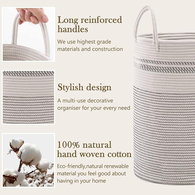 YOUDENOVA Woven Rope Laundry Hamper Basket, 58L Tall Luandry Basket, Baby - Image 5