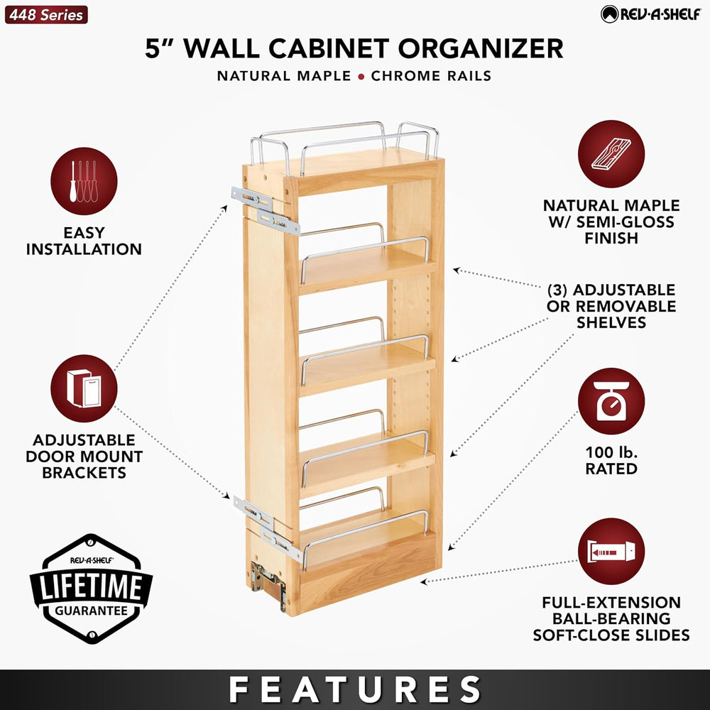Rev-A-Shelf Maple Pullout Organizer for Wall Kitchen Cabinets, Full Extension...