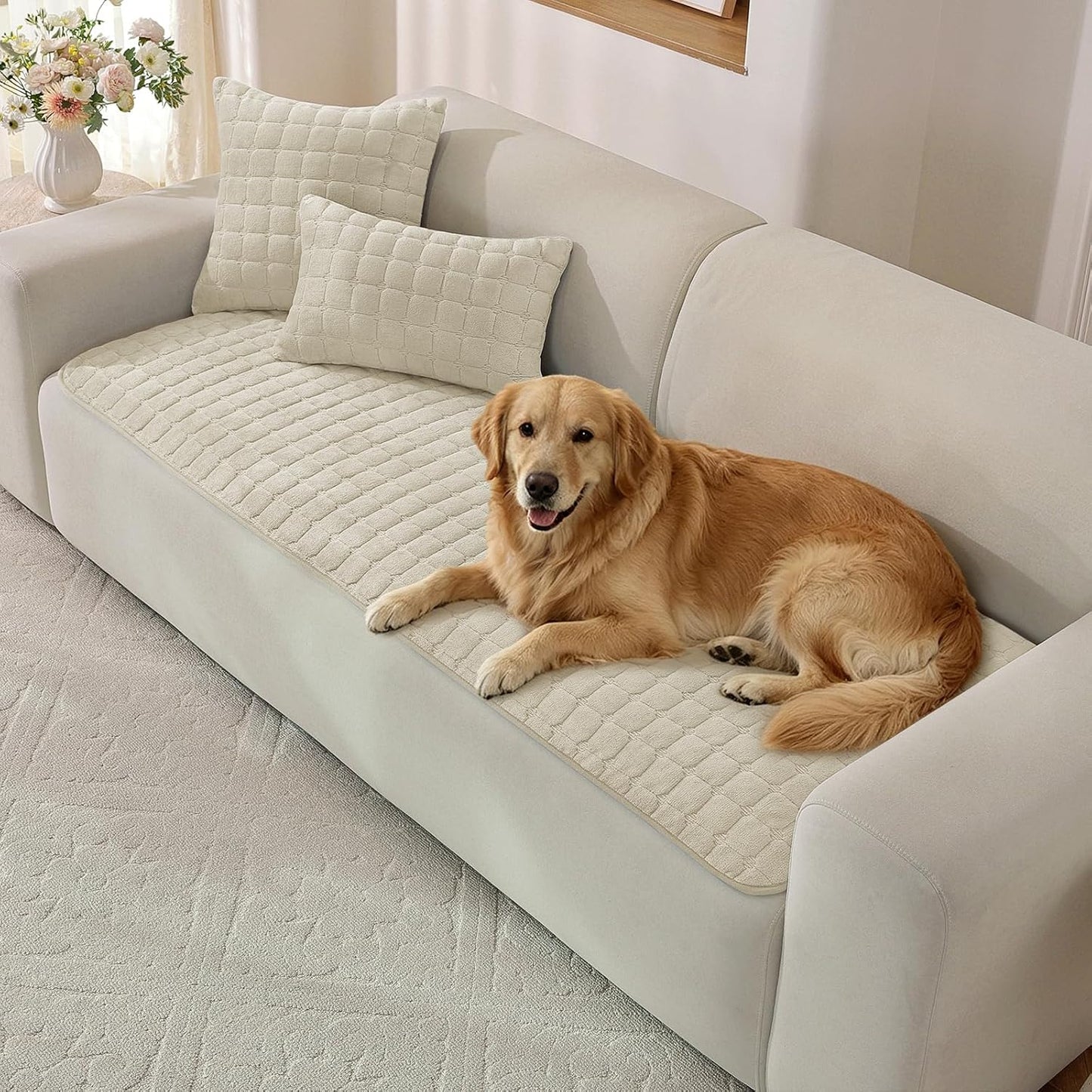 Pet Couch Cover for Dogs Washable, Fuzzy Non-Slip Couch Covers for Sofa, Couch Covers for 3 Cushion Sofa, Plush Dog Couch Cover for Sectional, Loveseat (Beige, 27.6" X 71")