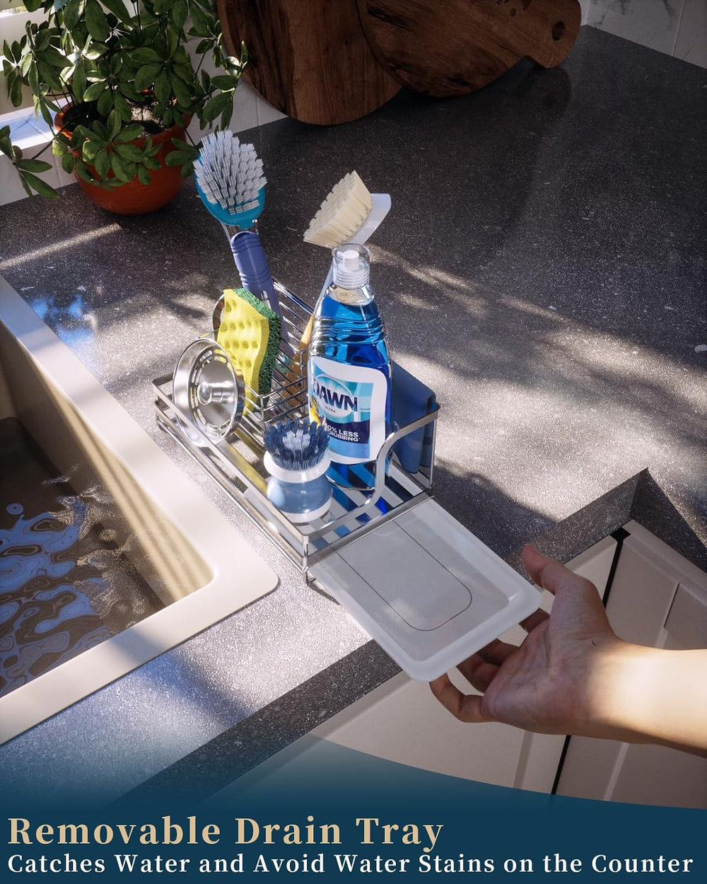 Consumest Sink Caddy, 5-in-1 Sponge Holder Kitchen Sink Caddy Organizer with ...