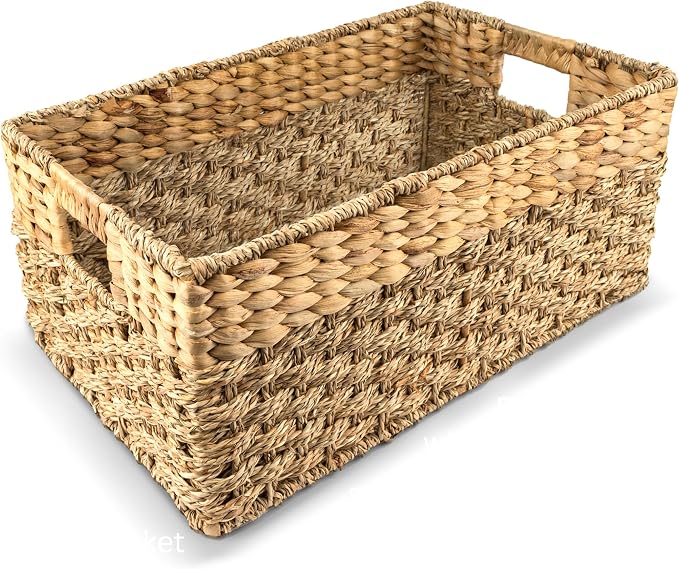 Medium Wicker Basket for Storage, Seagrass and Hyacinth Woven Baskets for Décor by RUSTICHOMERESOURCES