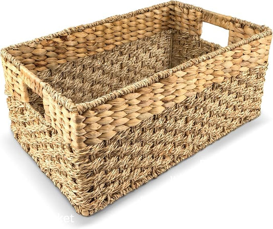 Medium Wicker Basket for Storage, Seagrass and Hyacinth Woven Baskets for Décor by RUSTICHOMERESOURCES