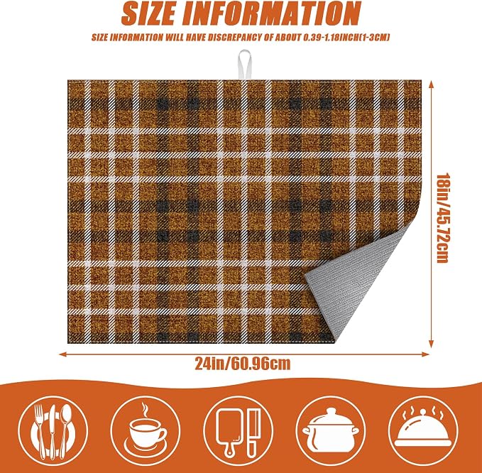 Brown Plaid Dish Drying Mat for Kitchen Counter Microfiber Absorbent Dish - Image 2
