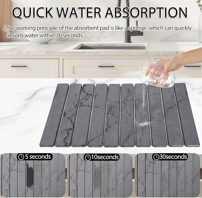 Stone Drying Mat for Kitchen Counter 24"×16", Large Dish Drying Mat - Image 3
