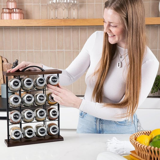 Orii 16 Jar Acacia Wood & Metal Wire Spice Rack - Image 2