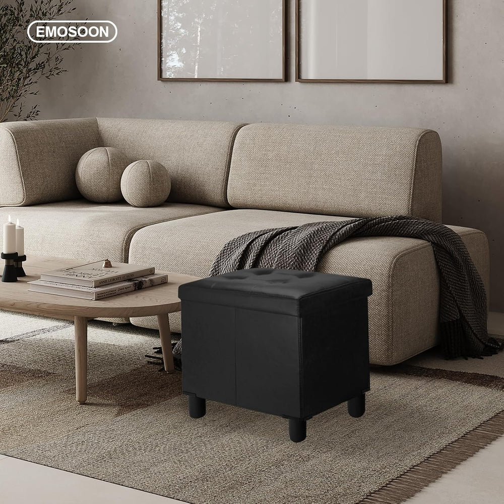 18 Inches Cube Storage Ottoman, Faux Leather Collapsible Square Folding Ottom...