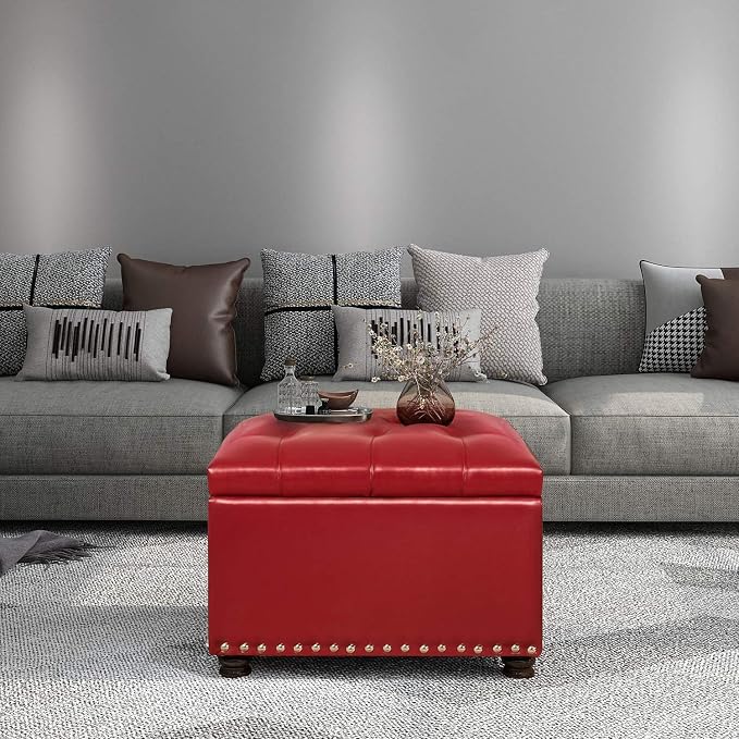 24'' Leather Storage Ottoman Rectangular Foot Rest Stool - Image 8
