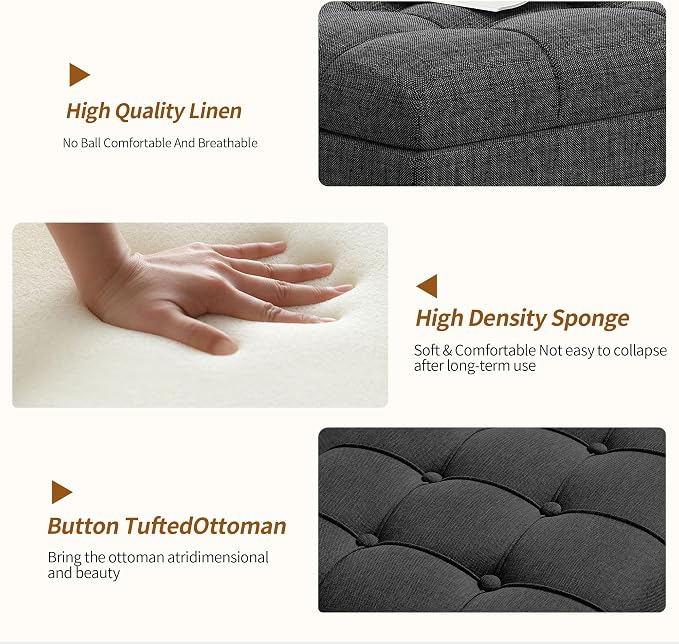 Ottoman with Storage 38 inches, Furniture End of Bed Storage Benches, Long - Image 7