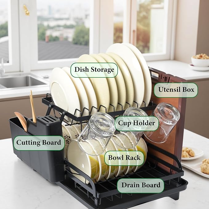 Dish Drying Rack Large 2 Tier Carbon Steel Dish Rack - Image 9