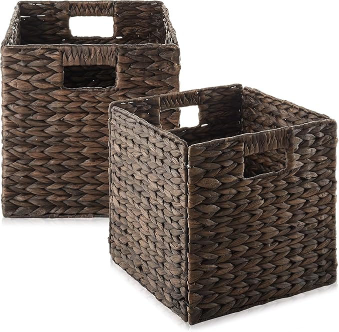 Casafield 10.5" x 10.5" Water Hyacinth Storage Baskets, Espresso by Casafield