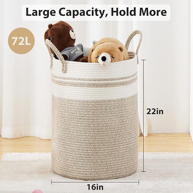 Fiona's magic 72L Large Woven Laundry Hamper, Tall Cotton Rope Storage Basket - Image 3