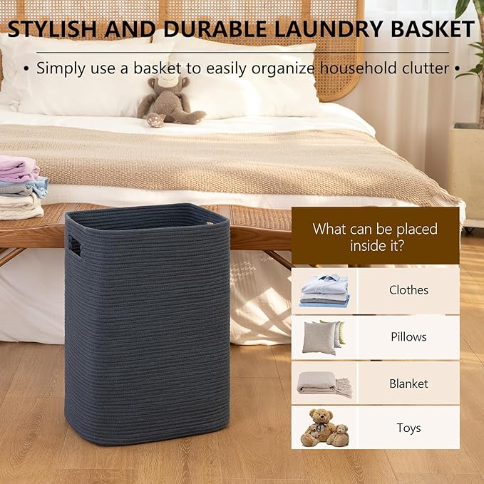 OIAHOMY Laundry Hamper, Laundry Basket，Rectangle Cotton Large Blanket Storage - Image 5