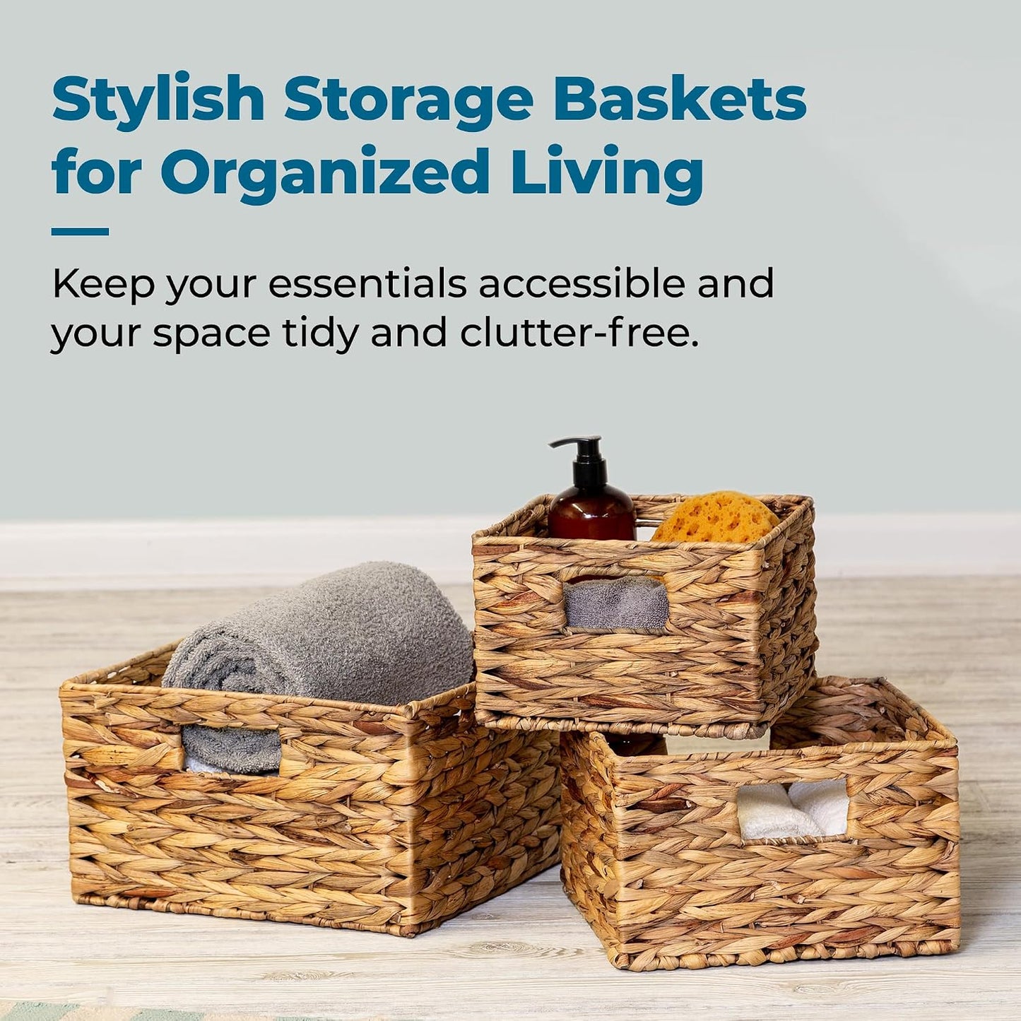Honey-Can-Do Banana Leaf Storage Baskets, Water Hyacinth Woven Basket, Decorative Baskets-Shelves, Basket-Gifts, Closet, Pantry & Home Organization, Set of 3, Multi-Size, 9" Lx9" Wx6" H (Pack of 3)