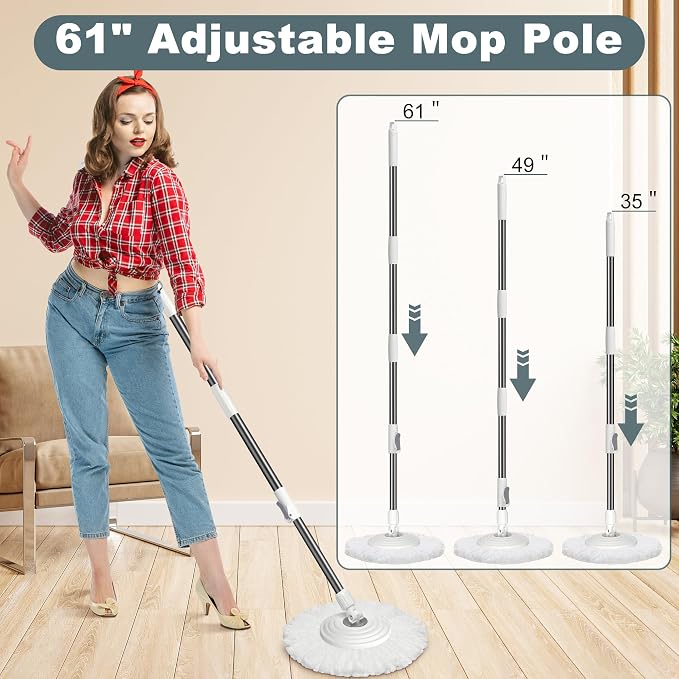 Mop and Bucket with Wringer Set, Spin Mop and Bucket System, Mops - Image 7