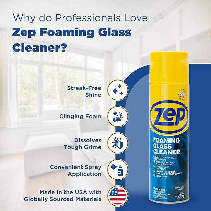 Zep Foaming Glass Cleaner - 19 oz ZUFGC19 - Streak-Free Professional Grade - Image 4