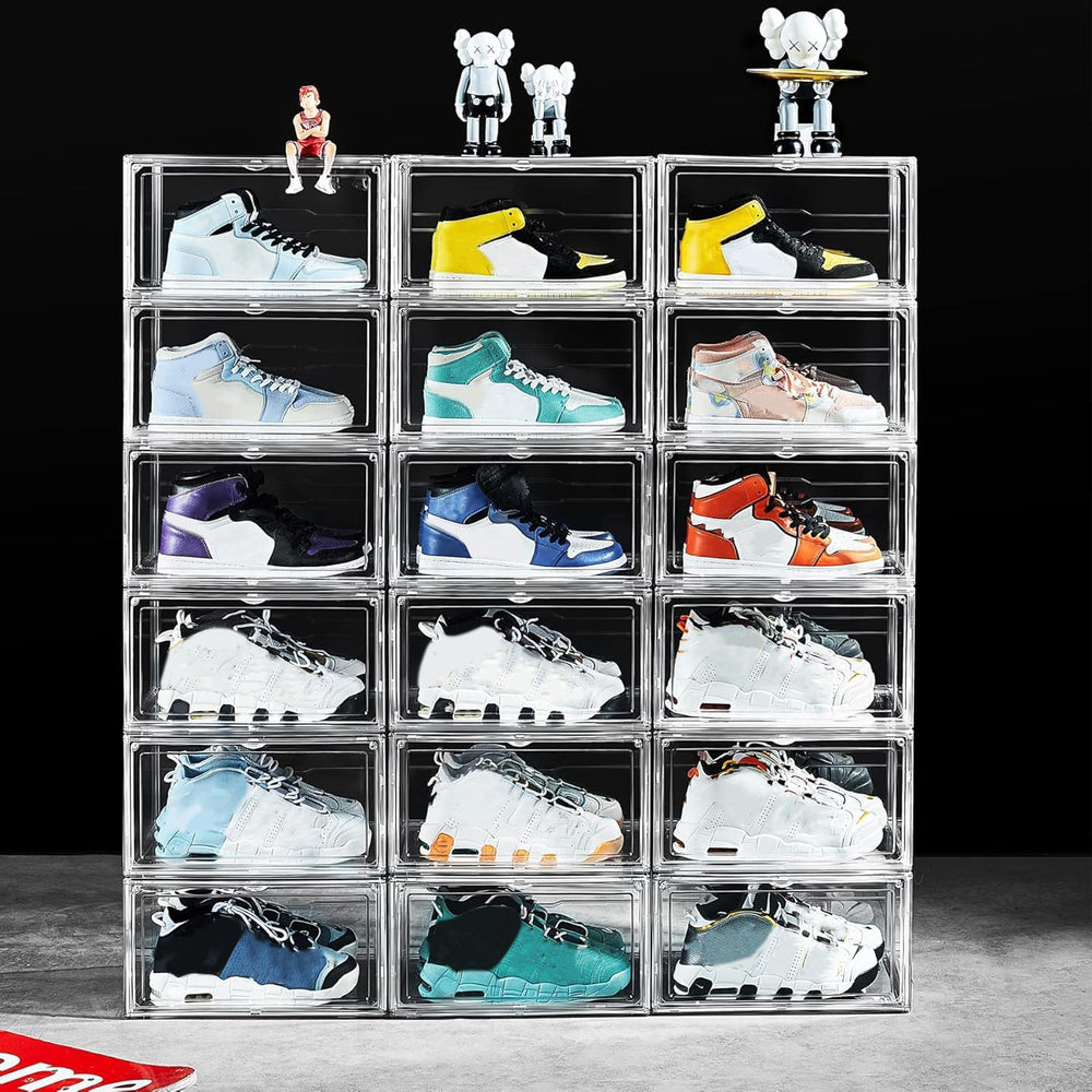 12 Pack Shoe Boxes, Clear Acrylic Stackable Plastic Sneaker Box Container, Ma...