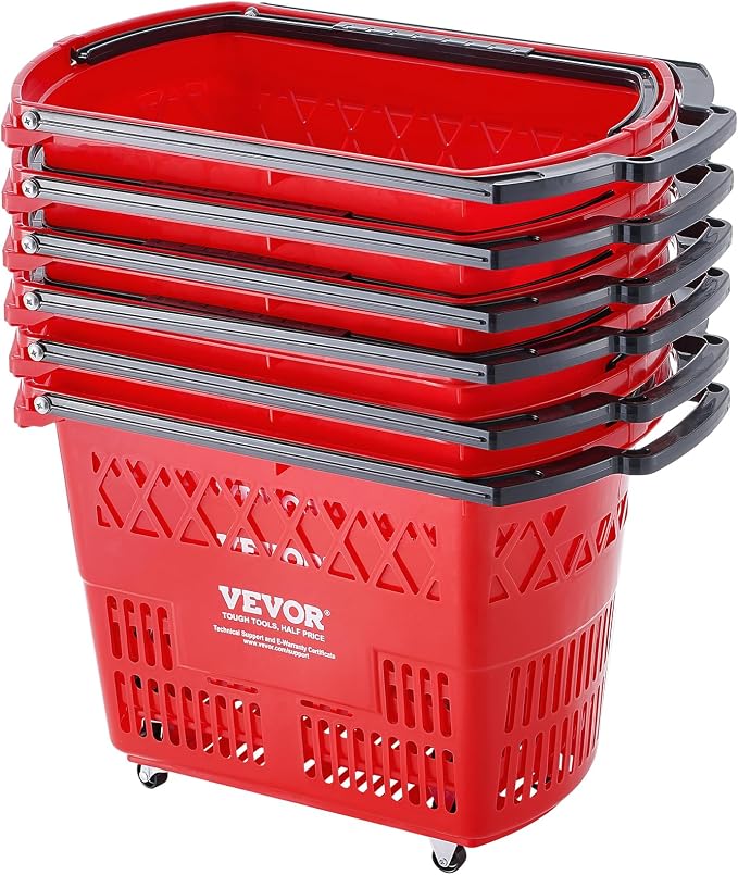 VEVOR Shopping Carts with Handles, 39L Plastic Rolling Shopping Basket with by VEVOR