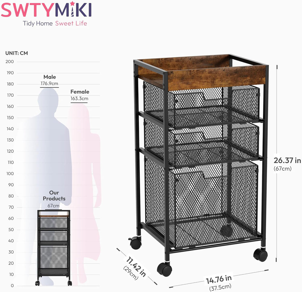 SWTYMIKI Rolling File Cart with Drawers - 4 Tier Under Desk Storage Craft Rol...