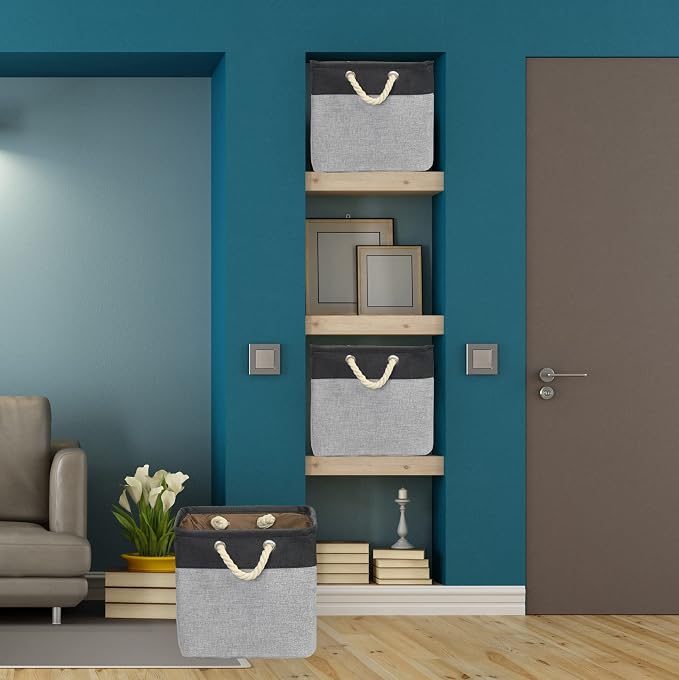 SIMPLE HOUSEWARE Fabric Storage Cubes, 3 Pack, Dark Gray - Image 4
