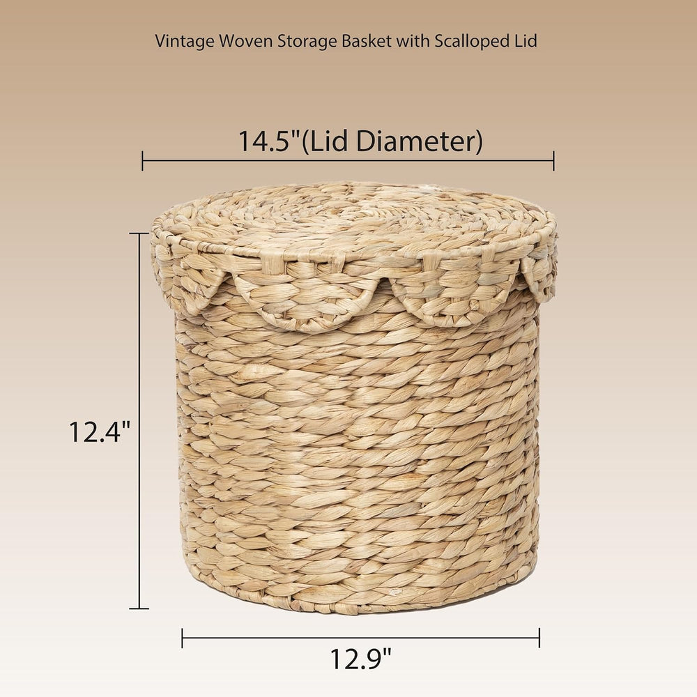 Small Round Water hyacinth Wicker Laundry hamper basket with lid