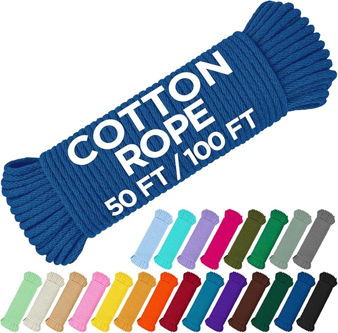 TECEUM Cotton Rope 3/16” – 100 FT – Strong All-Purpose Braided Rope – Natural by TECEUM