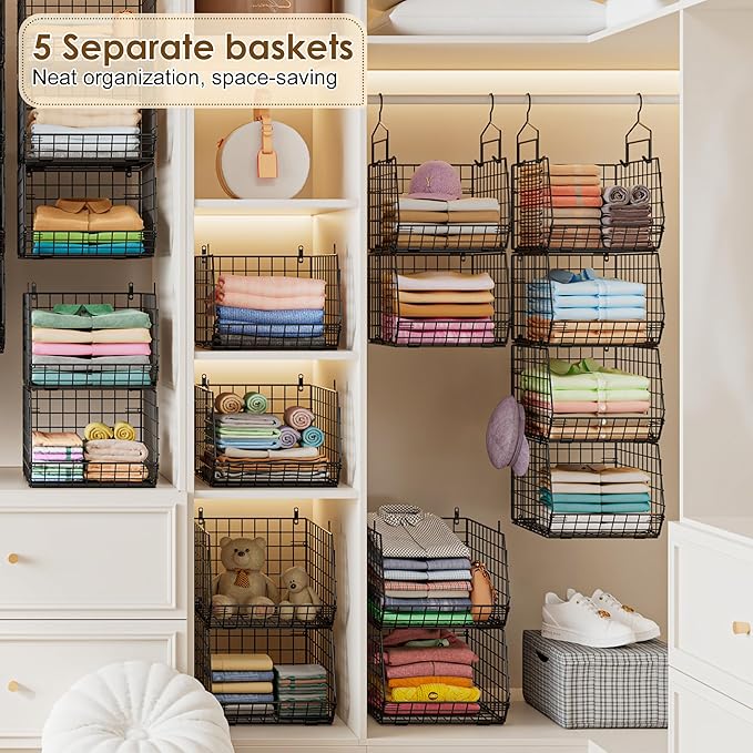 Deeper 4'' Design 5 Tier Foldable Hanging Closet Organizer and Storage，Wire - Image 5
