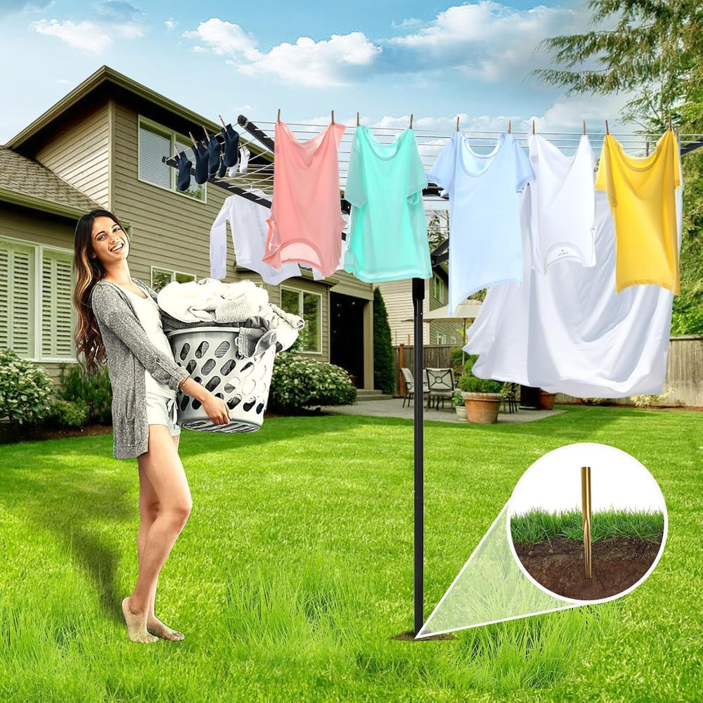 Umbrella Clothesline Outdoor, Rotary Retractable Clothes Line Outdoors Adjust...