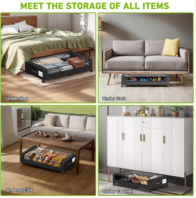Under Bed Storage with Wheels, Underbed Storage Bins, XXL 60L Rolling Metal - Image 5