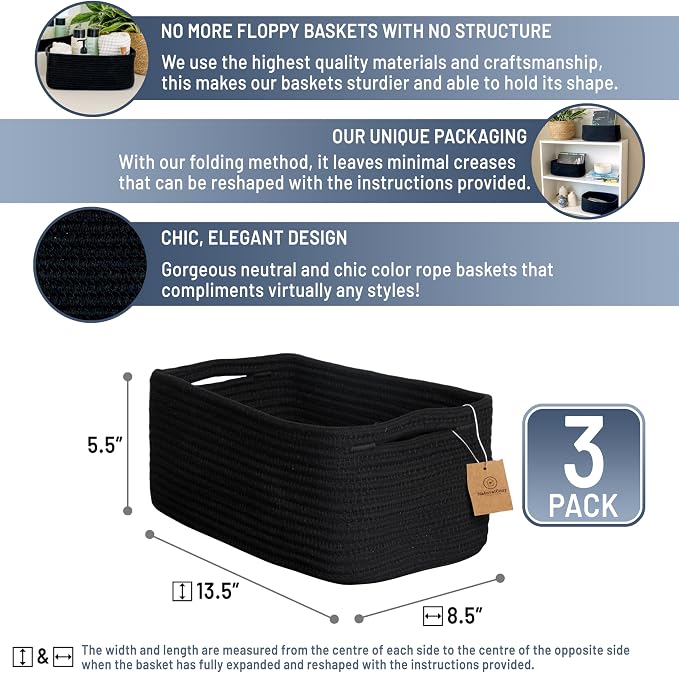 NaturalCozy 13.5”x8.5”x5.5” Rectangle Storage Baskets - Image 2