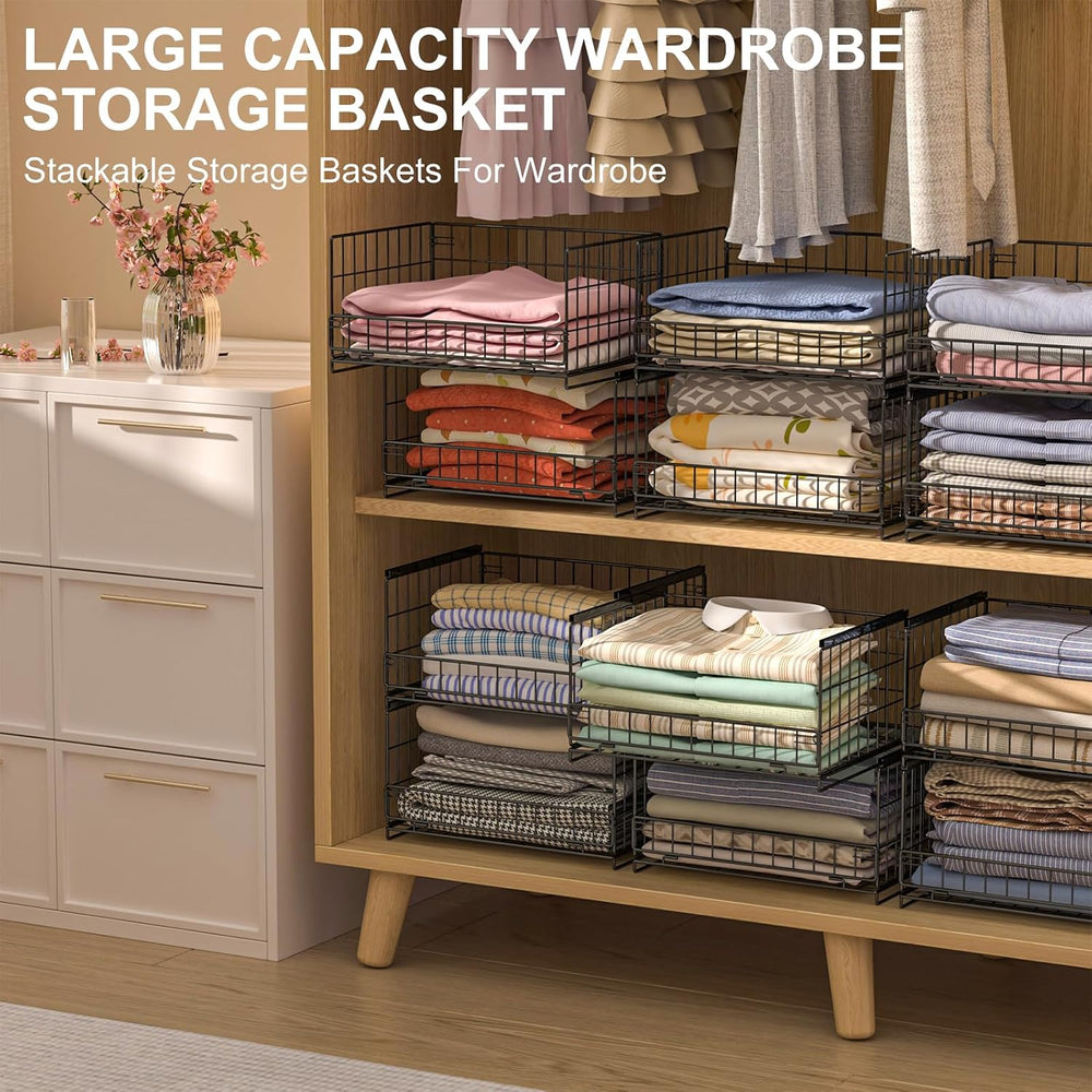 Hongtamoya 4-Tier Sliding Closet Organizers and Storage Shelves, Stackable Cl...