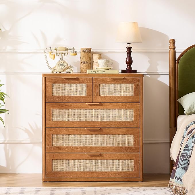 LEYAOYAO Rattan Dresser for Bedroom Set of 2, 33.5" Tall Chest of Drawers - Image 6