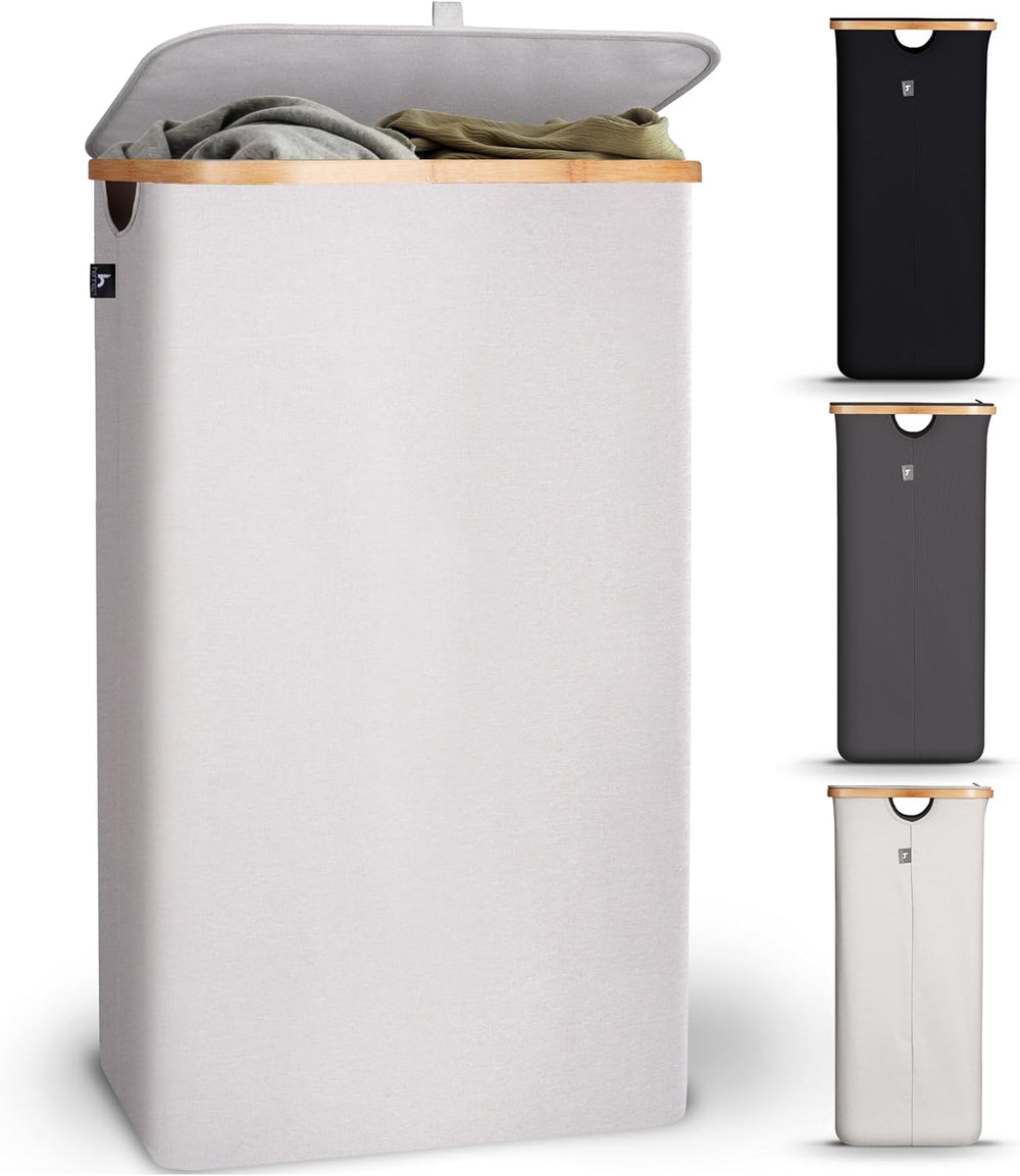 HENNEZ Laundry Hamper With Lid - 100L - Thick Fabric 220gsm - Dirty Clothes H...