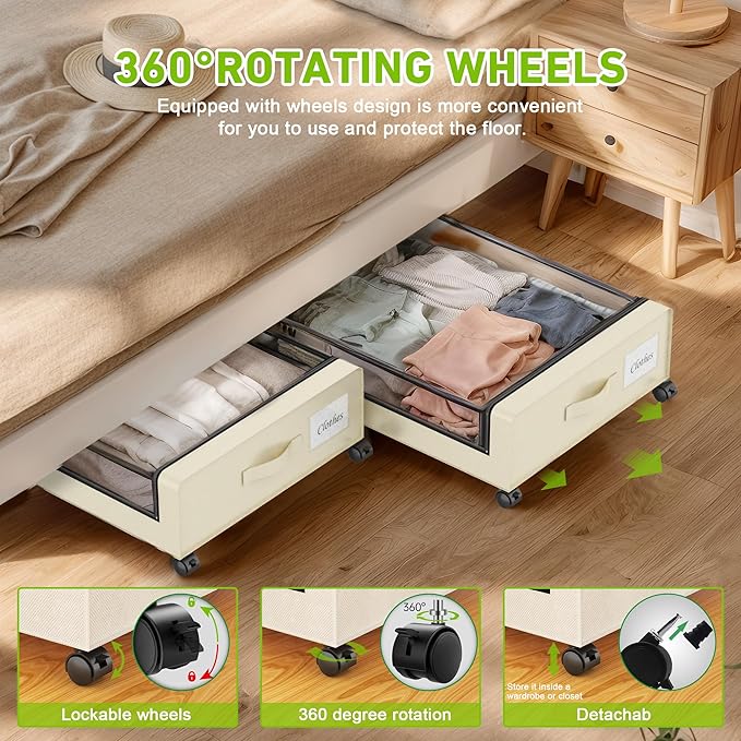 Under Bed Storage with Wheels, Under the Bed Storage Containers with Clear Lids - Image 4