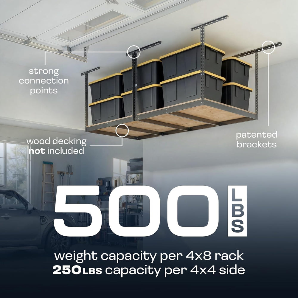 MonsterRax 4x8 Overhead Storage Rack Frame Kit, Hammertone, 24”-45” Height