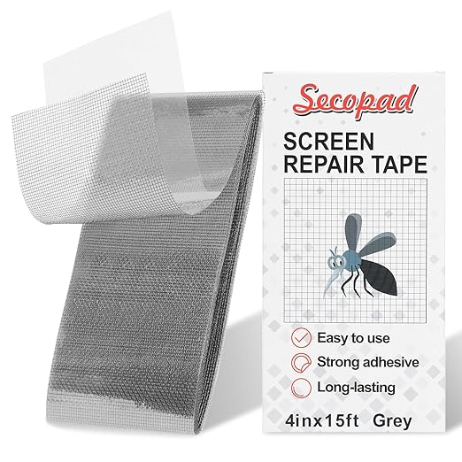 Grey Screen Repair Tape, Strong Adhesive Fiberglass Patch Tape Mesh by Secopad