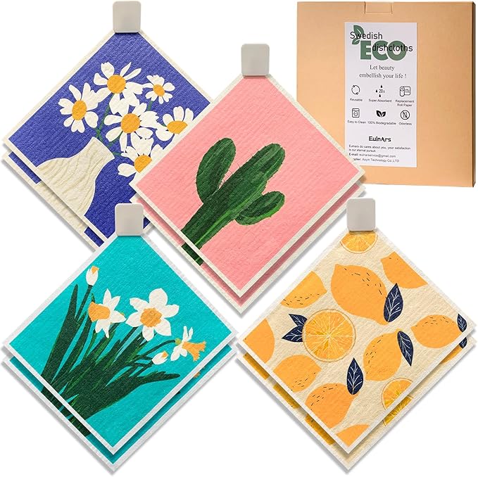 Swedish Dishcloths for Kitchen, 8 Pack Reusable Paper Towels by Eulnars