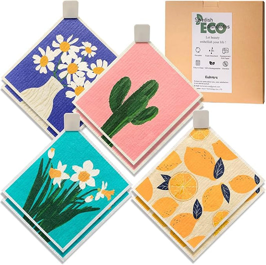 Swedish Dishcloths for Kitchen, 8 Pack Reusable Paper Towels by Eulnars