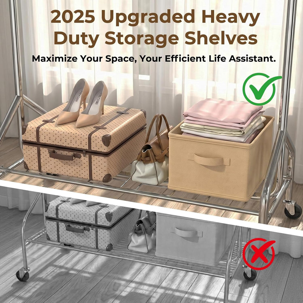 Heavy Duty Clothes Rack Load 500 LBS，Clothes Rack for Hanging Clothes，Rolling...