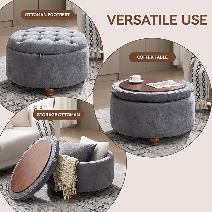 30Inch Round Storage Ottoman - Image 5