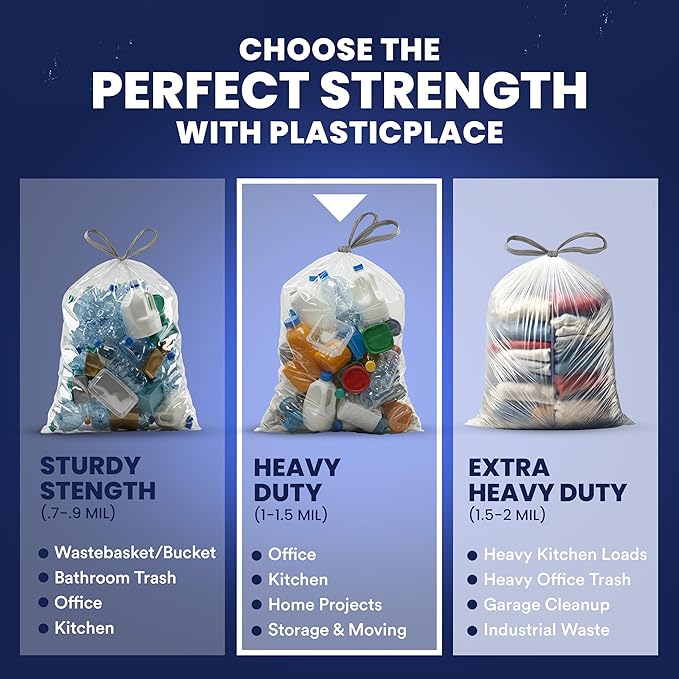 Plasticplace 13 Gallon Trash Bags │ 1.2 Mil │ White Extra-Large Drawstring - Image 6