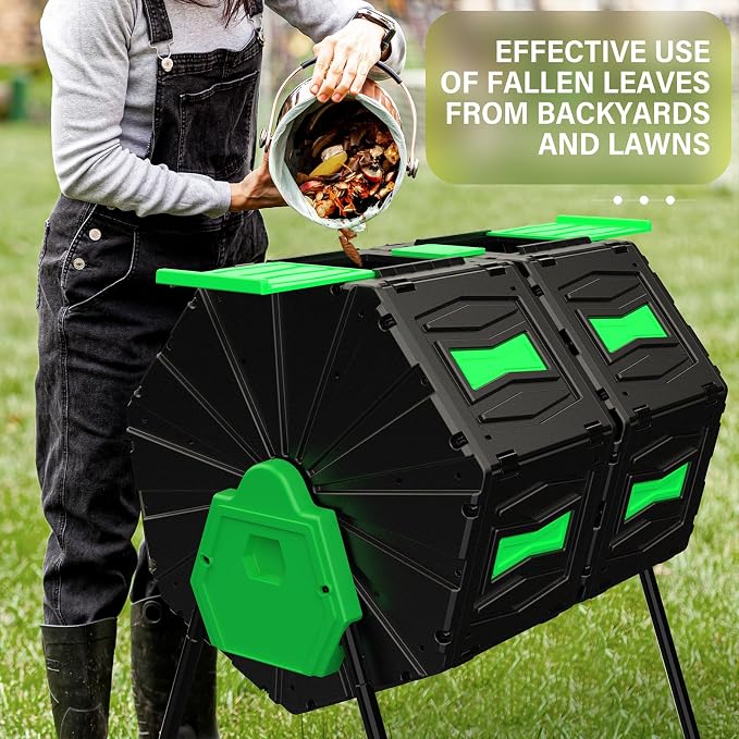 Compost Tumbler, 45 Gallon / 170L Dual Chamber Compost Bin Outdoor, 360° - Image 3