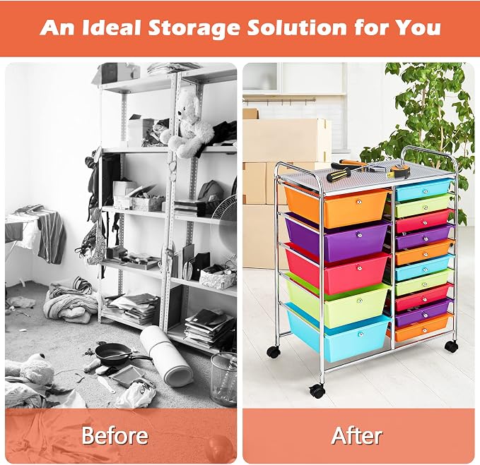 GOFLAME 15-Drawer Rolling Storage Cart, Utility Cart - Image 7