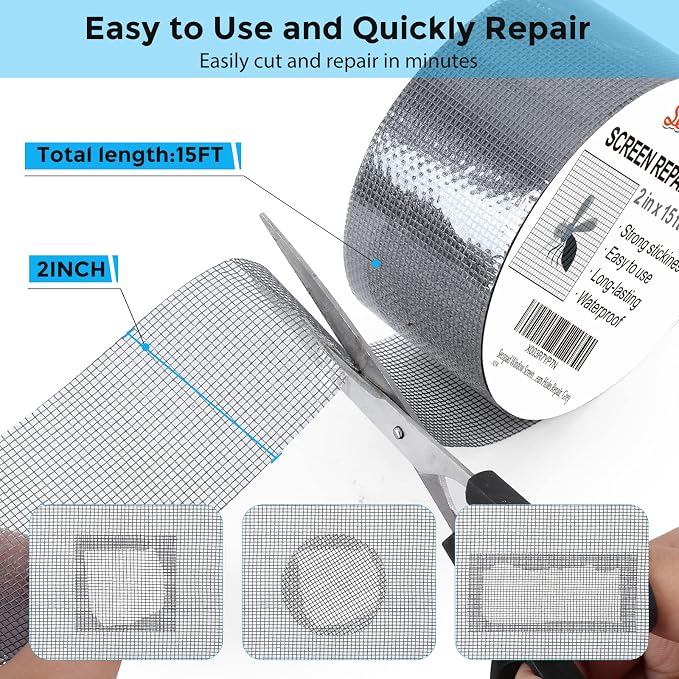 Grey Window Screen Repair Tape, 2IN X 15FT Screen Repair Kit - Image 2